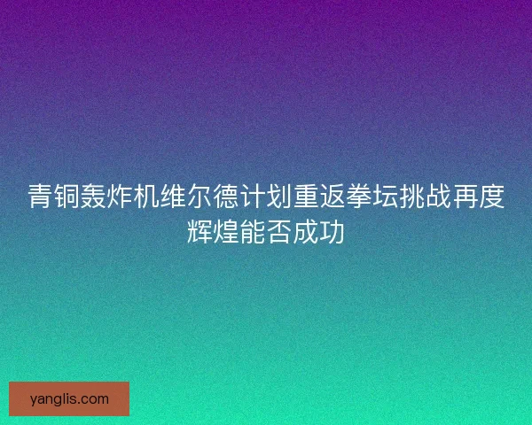 青铜轰炸机维尔德计划重返拳坛挑战再度辉煌能否成功